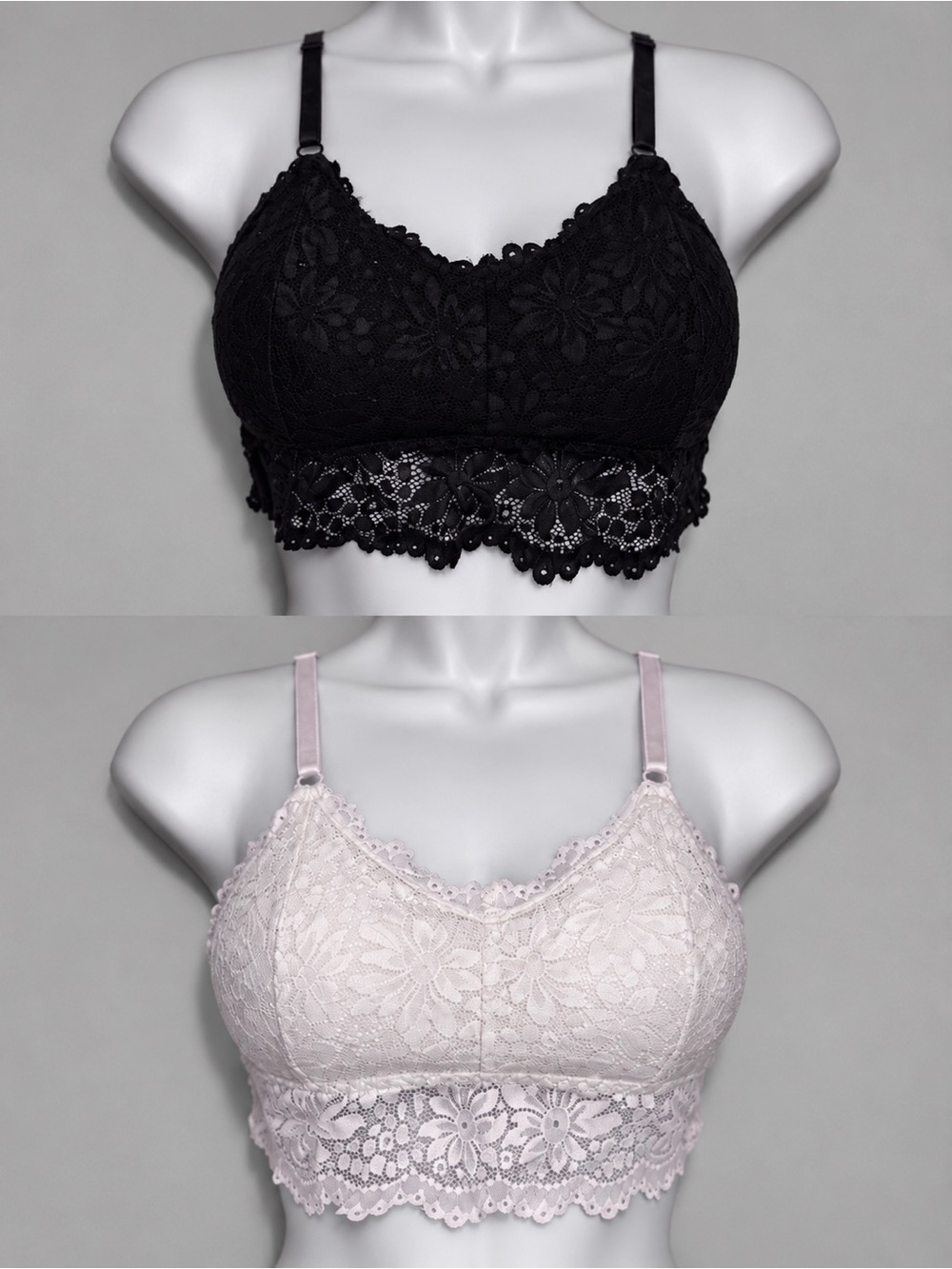 2-Pack Black & White Floral Lace Bralettes Size Small